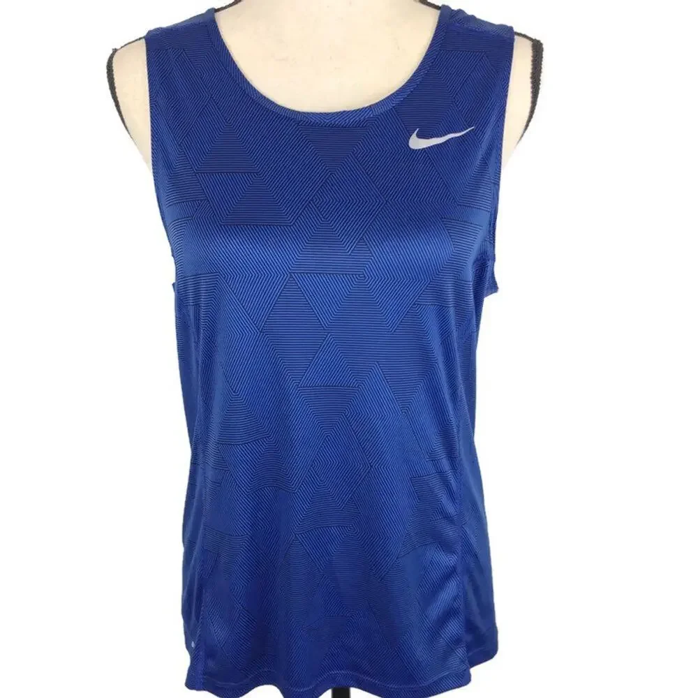 Nike Running Athletic Tank Top Dri Fit Royal Blue Loose Fit Geometric sz Sm